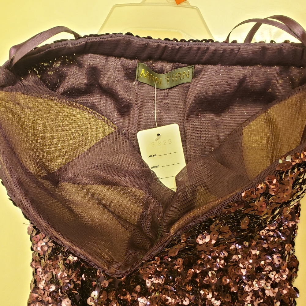 New Strapless Purple Sequin Dress - Picture 3 of 10